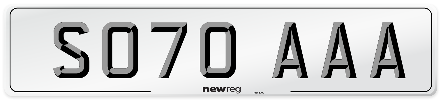 SO70 AAA Number Plate from New Reg